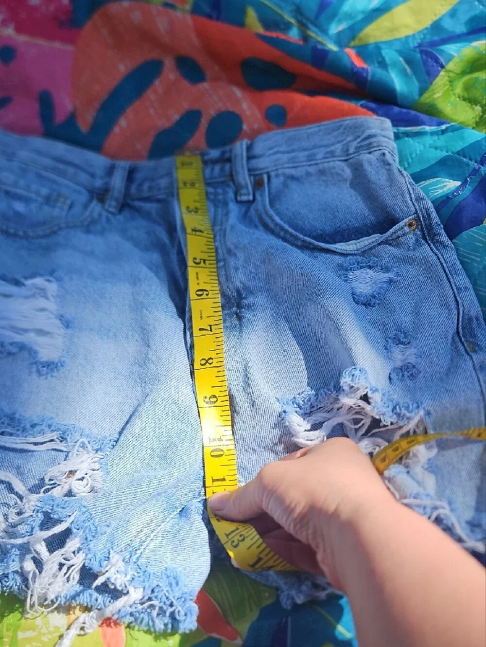 Women's Light Blue Distressed Denim Shorts